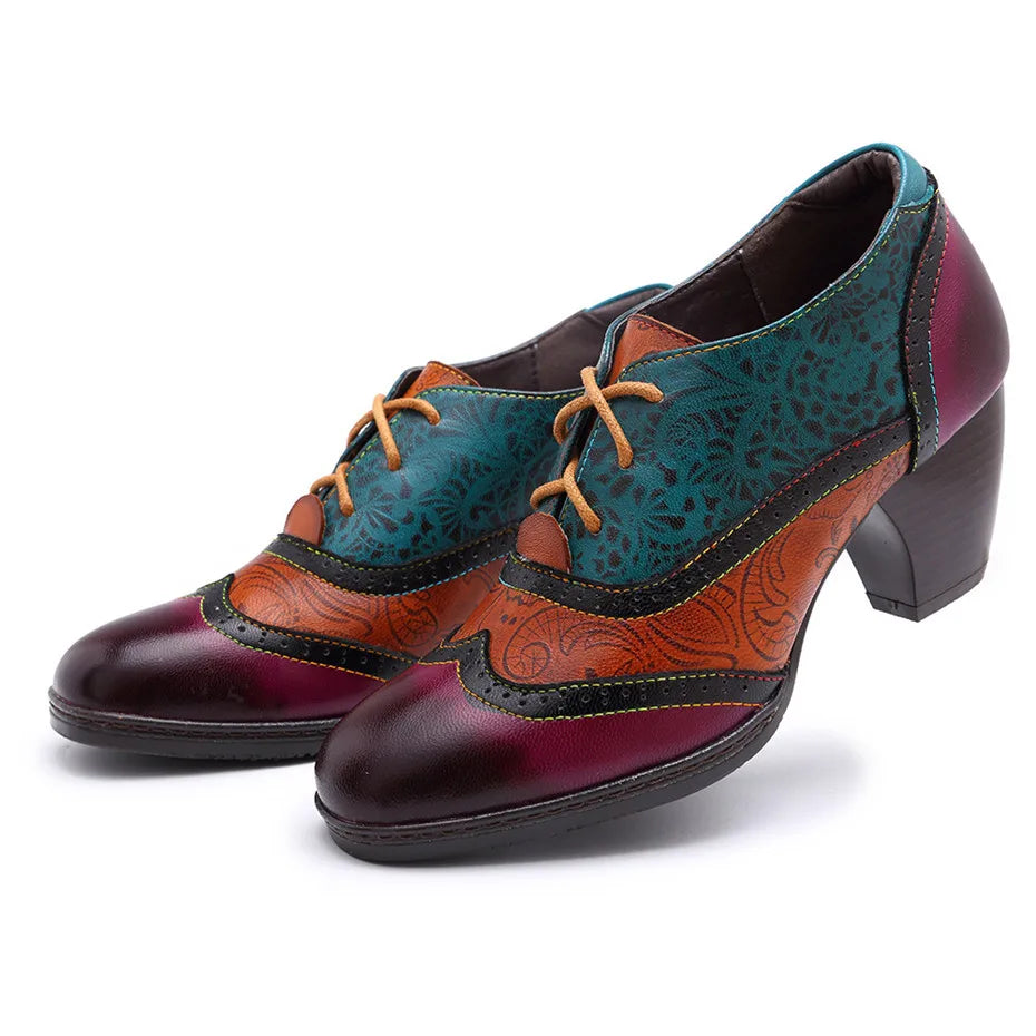 Women's Pumps Leather Brogues Oxfords Shoes Handmade