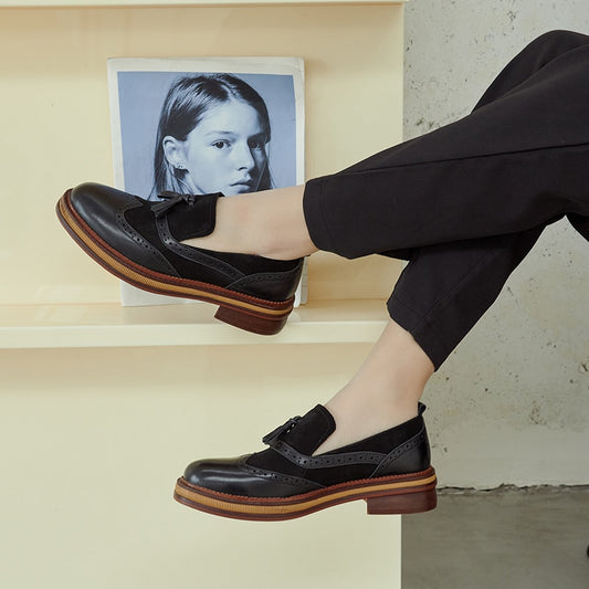 Women's Brogues Slip On Shoes Genuine Leather Handmade