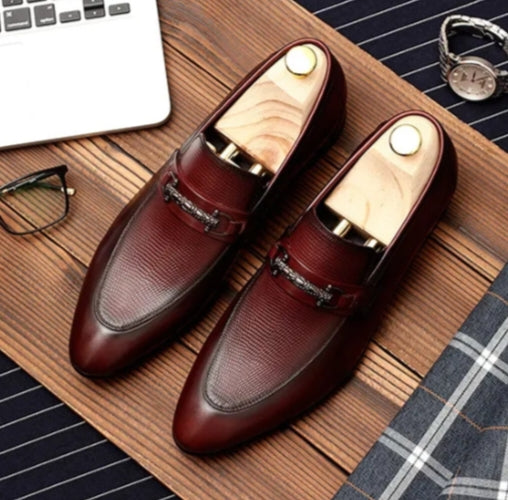 Brogue Slip on Shoes Leather For Men