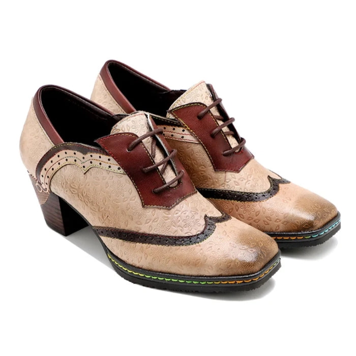 Women's Pumps Shoes Oxford Retro Style Genuine Leather Handmade