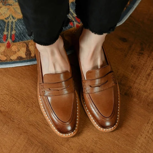 Women's Loafers Shoes Cow Leather Vintage Casual Shoes