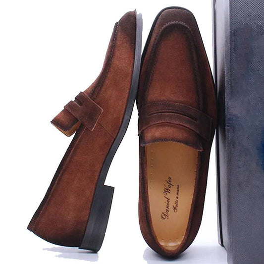 Loafer Shoes Suede Genuine Leather Slip On Handmade For Men
