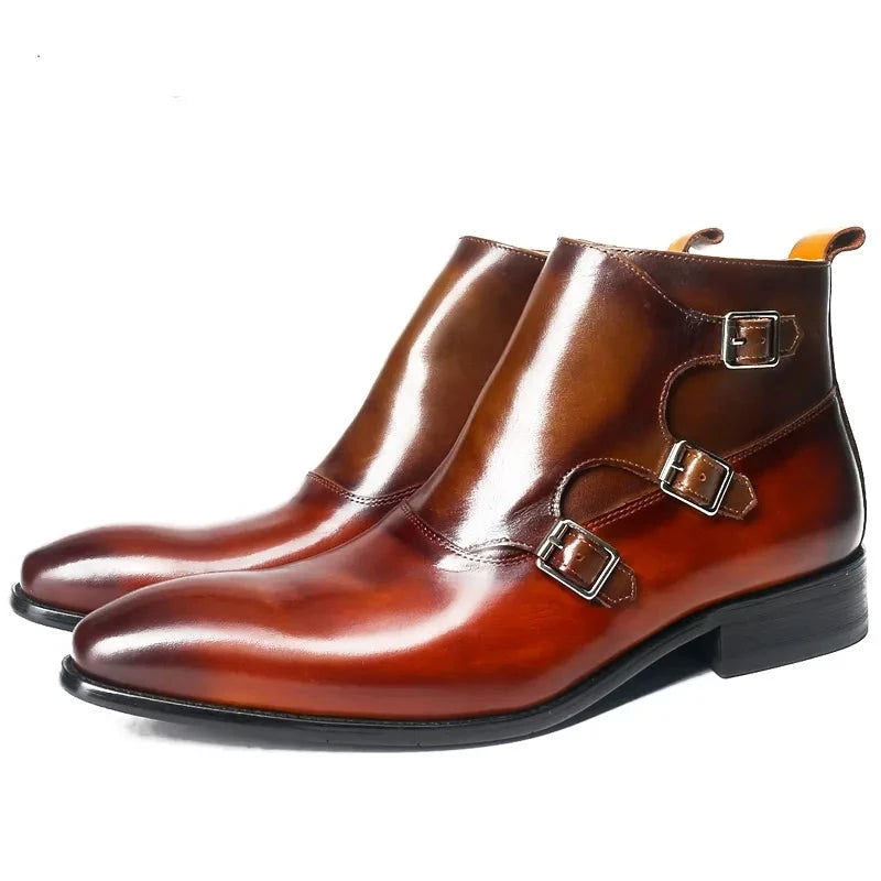 Ankle Boots Buckle Strap Genuine Leather Casual Dress Boots For Men