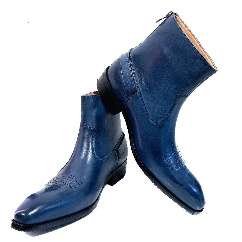Blue Ankle Boots  Dress Shoes  Leather For Men