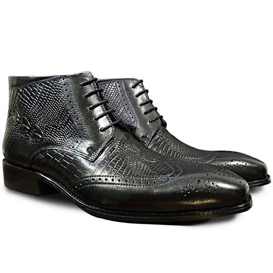 Men's Ankle Boots Shoes Genuine Leather Wing Tip Crocodile Print