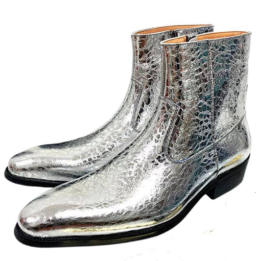 Men's Ankle Boots Silver Boots Leather Handmade