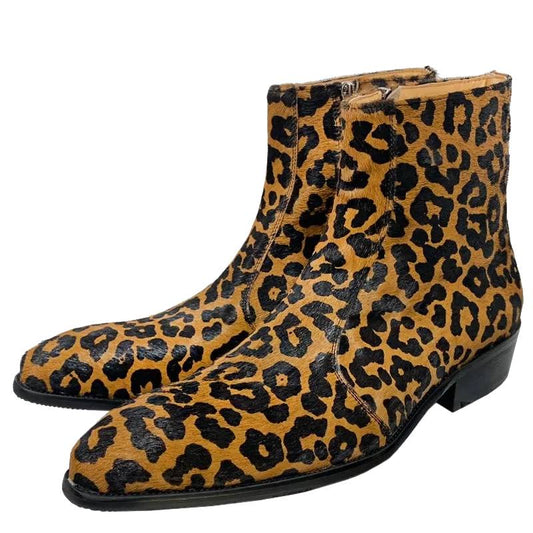 Leather Mid-Calf Boots Leopard Prints For Men