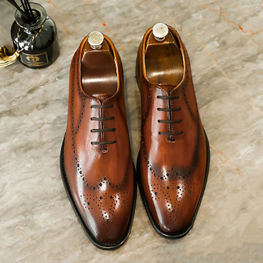 Men's Oxford Shoes Carved Brogue Shoes Handmade Genuine Leather