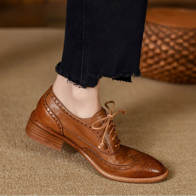 Women's Oxfords Shoes Vintage Leather Handmade British Style