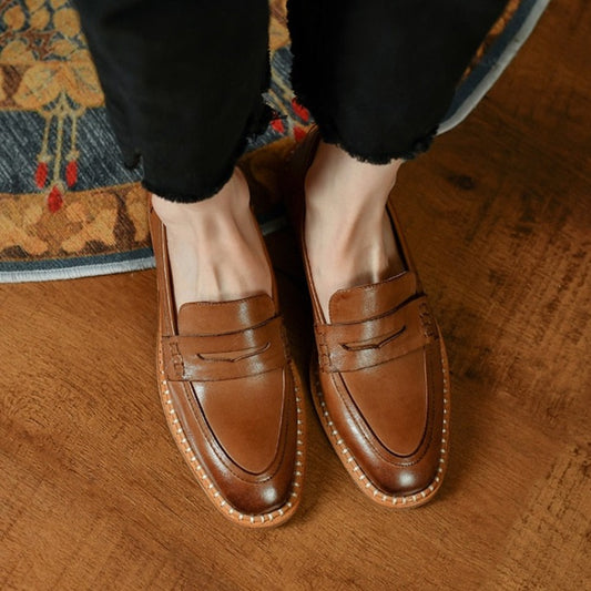 Loafers Vintage Casual Leather Handmade For Women