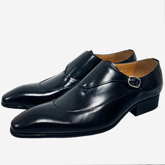Black Shoes Casual Shoes Monk Strap Genuine Leather Handmade For Men