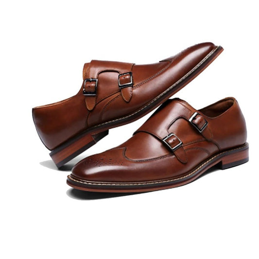 Wedding  Shoes For Men Genuine Leather Double Monk Buckle
