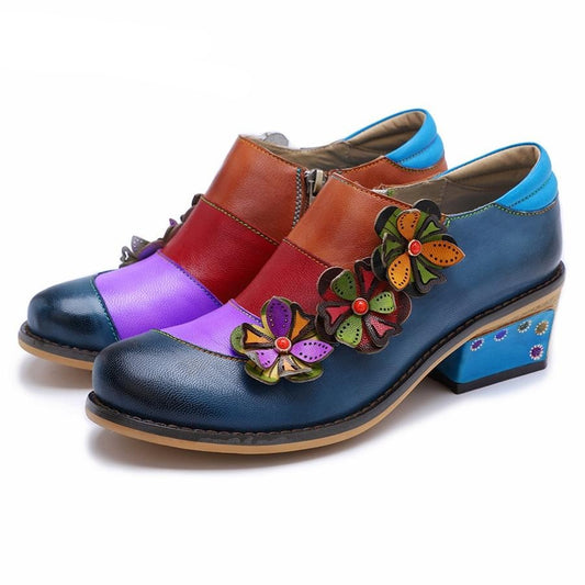 Pumps Shoes Mixed Colors Leather Handmade For Women