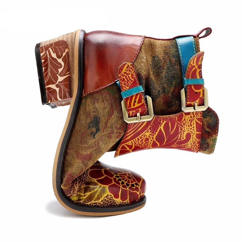 Ankle Boots Leather Patchwork Style For Women