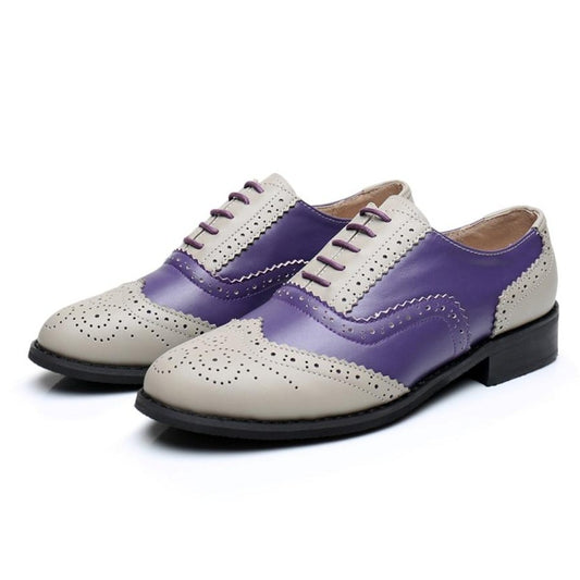 Flats Shoes Leather Handmade Grey Purple Shoes For Women