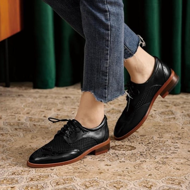 Women Oxford Flats Vintage Casual Shoes Leather