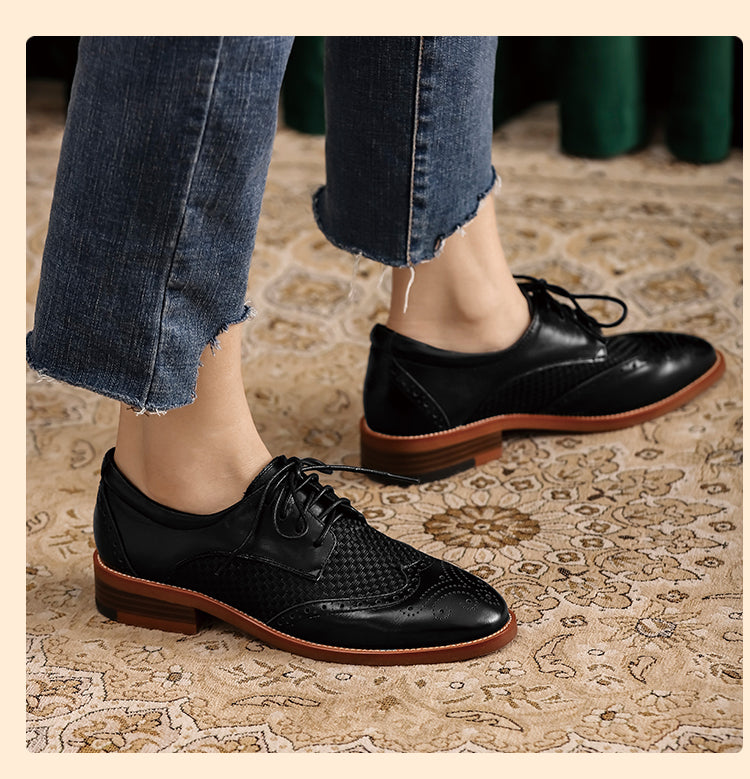 Women Oxford Flats Vintage Casual Shoes Leather