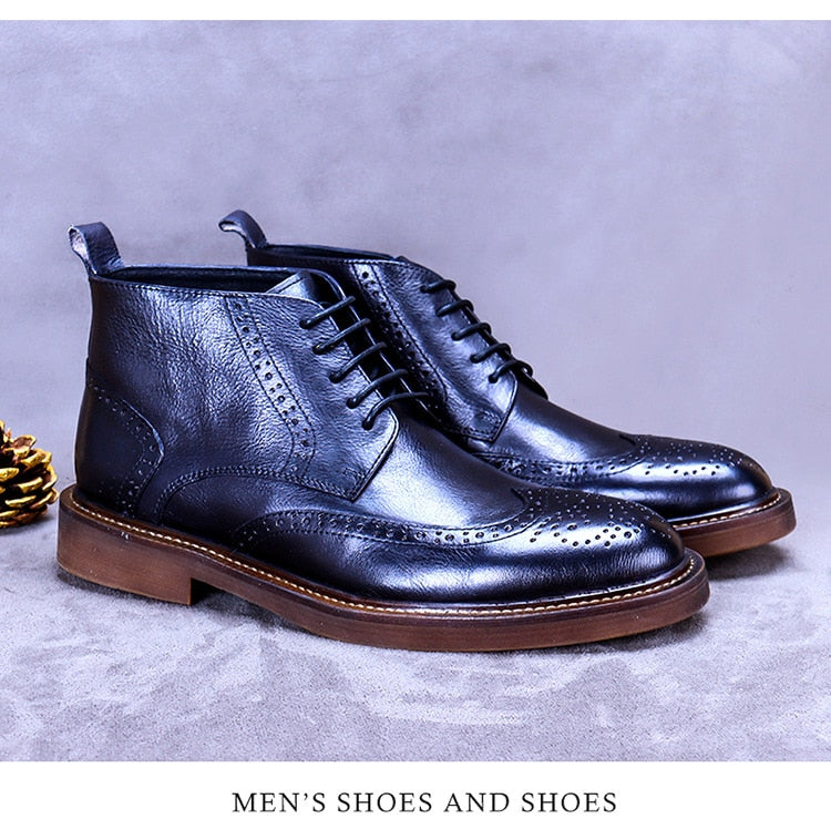 Ankle Boots Cowhide Handmade For Male British Retro