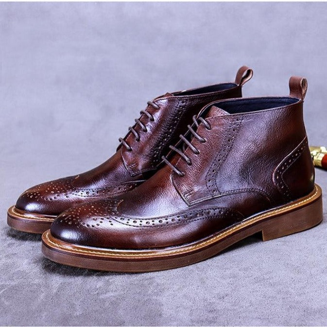 Ankle Boots Cowhide Handmade For Male British Retro