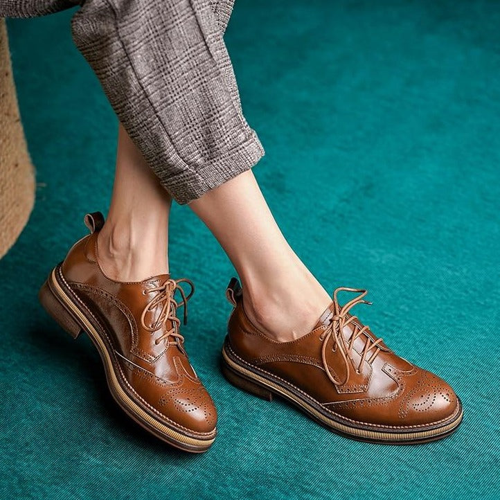Flats Oxford Shoes Vintage Casual Shoes Genuine Leather For Women