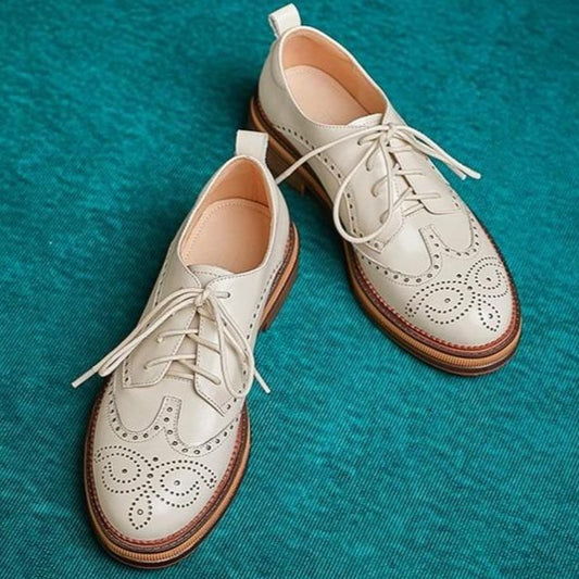 Flats Oxford Shoes Vintage Casual Shoes Genuine Leather For Women