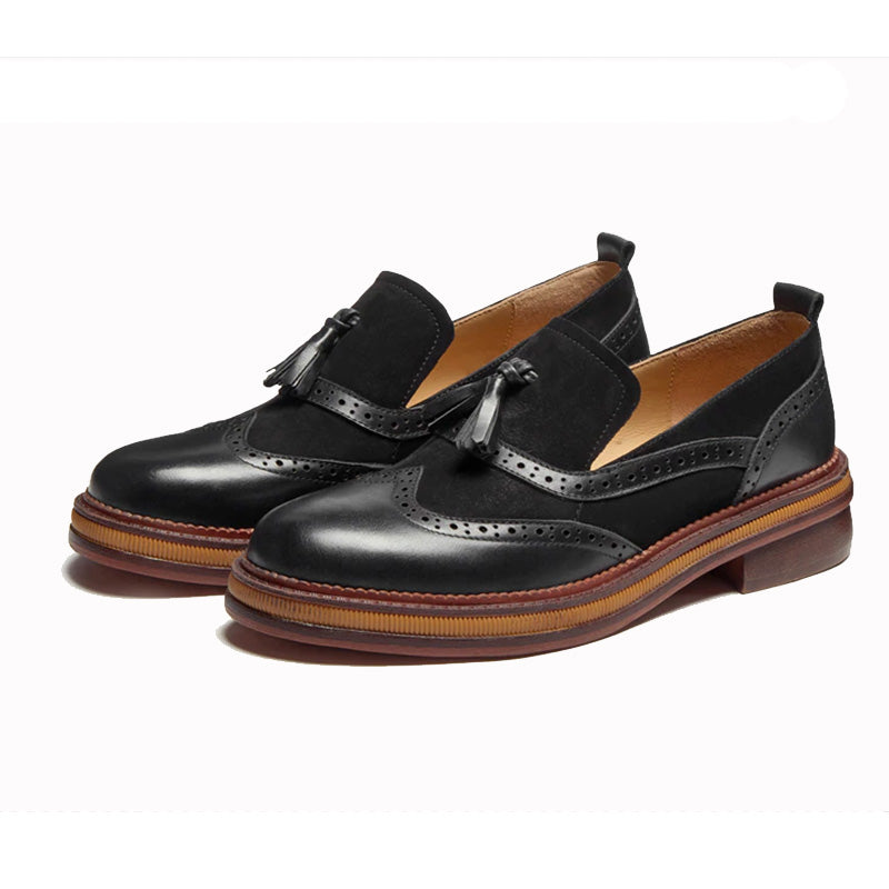 Brogues Oxford Shoes Slip-on Genuine Leather Handmade For Lady