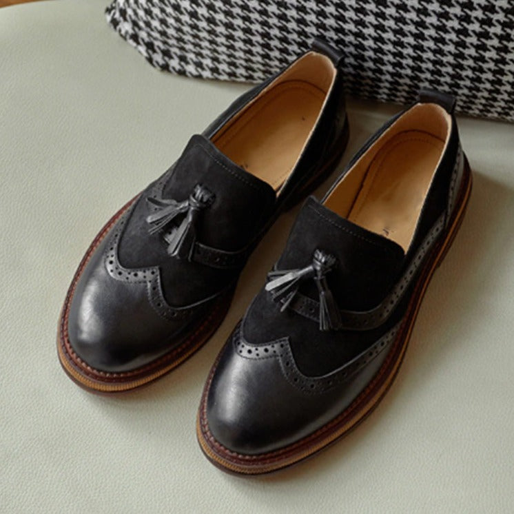 Brogues Oxford Shoes Slip-on Genuine Leather Handmade For Lady