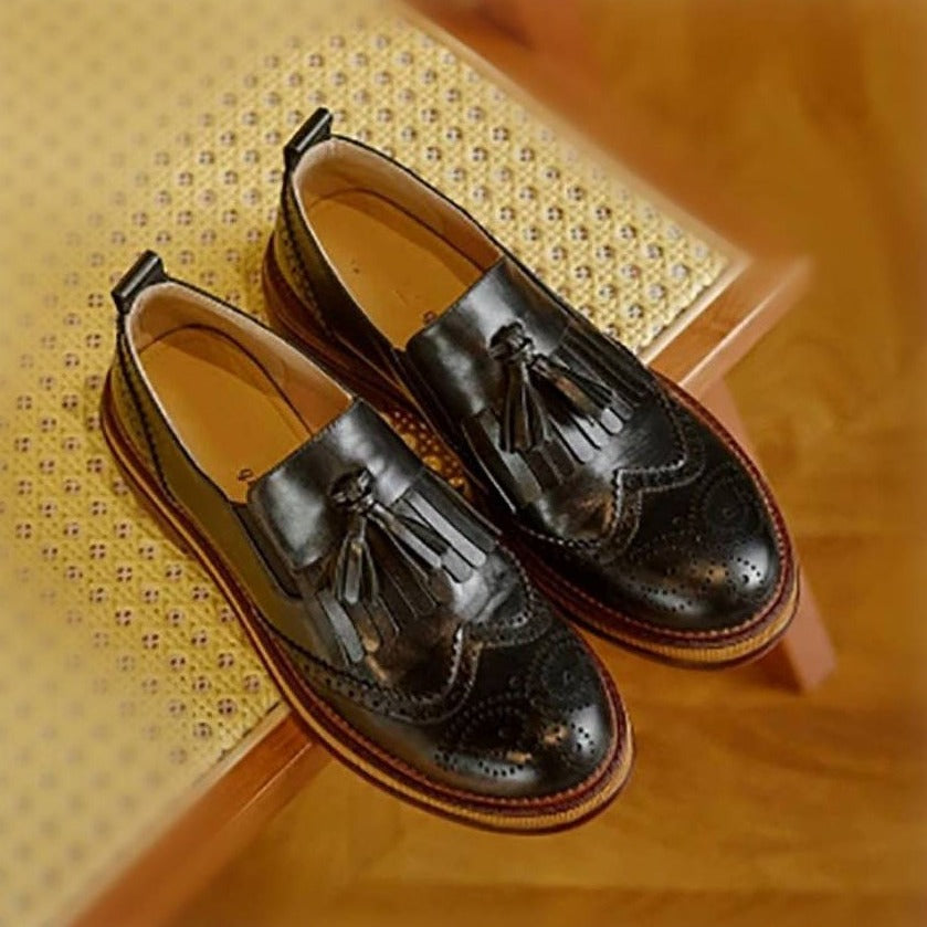 Oxfords Shoes Slip On Brogues Shoes Leather Handmade for Ladies