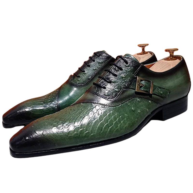 Leather Shoes Green Shoes Wedding Party  For Men