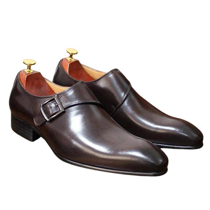 Men's Dress Shoes Leather Buckle Monk Strap Business Formal Shoes