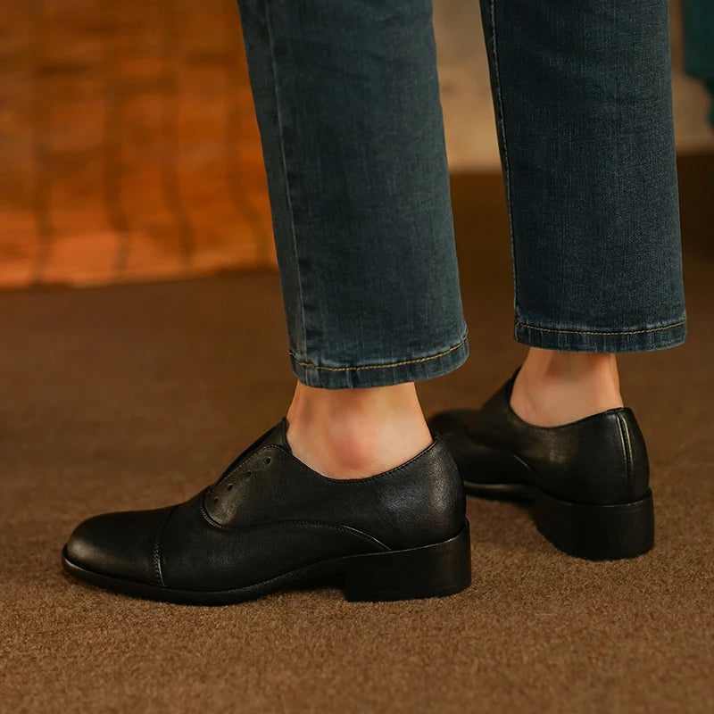Oxfords Vintage Retro Shoes Slip On Cowhide For Ladies
