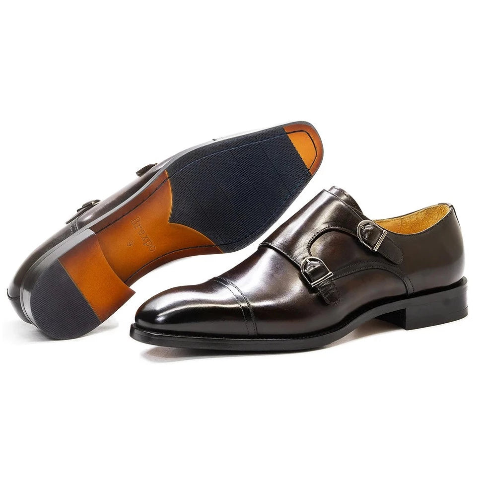 Men's Formal Shoes Double Buckle Monk Strap Genuine Leather