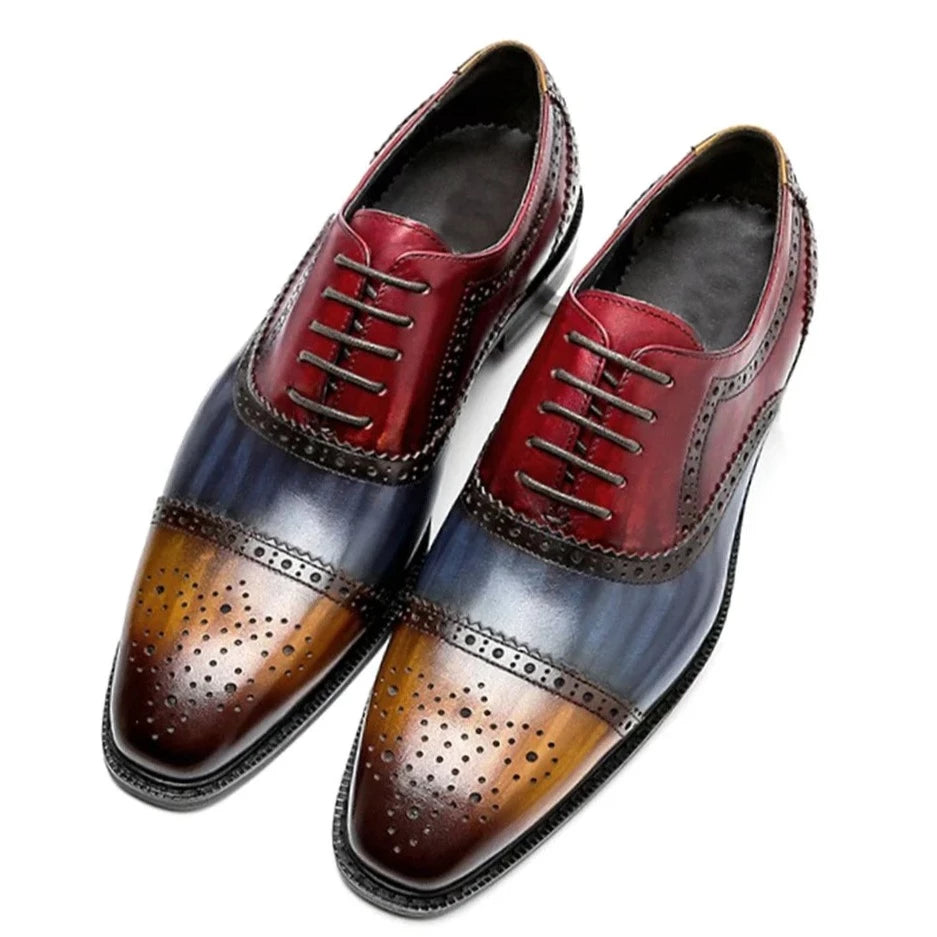 Oxford Shoes Mixed Color Cow Leather Party Shoes For Men