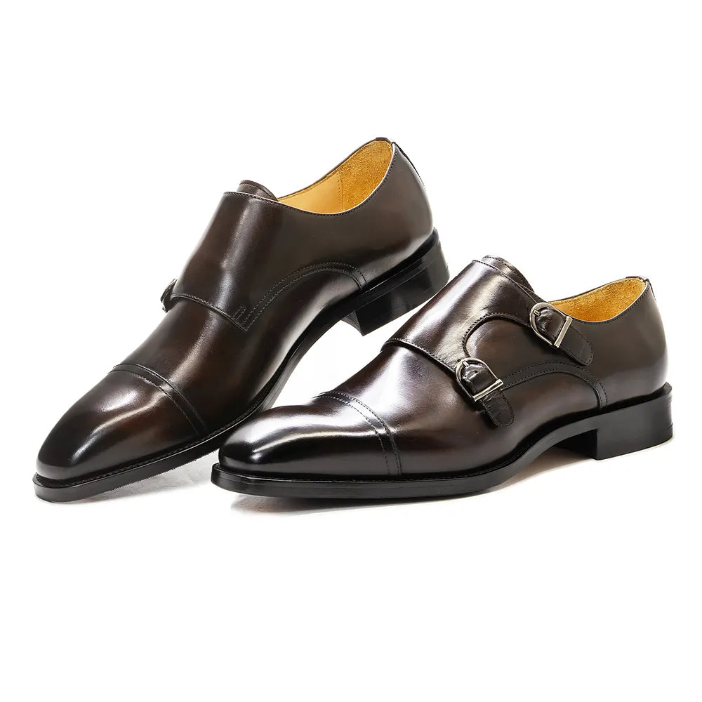 Men's Formal Shoes Double Buckle Monk Strap Genuine Leather