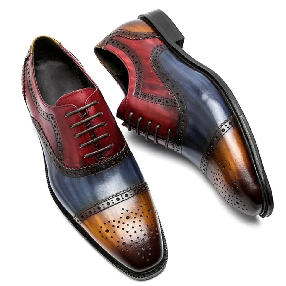 Oxford Shoes Mixed Color Cow Leather Party Shoes For Men