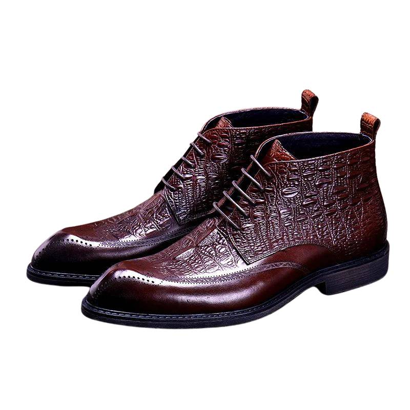 Men's Ankle Boots Crocodile Pattern Leather British Style
