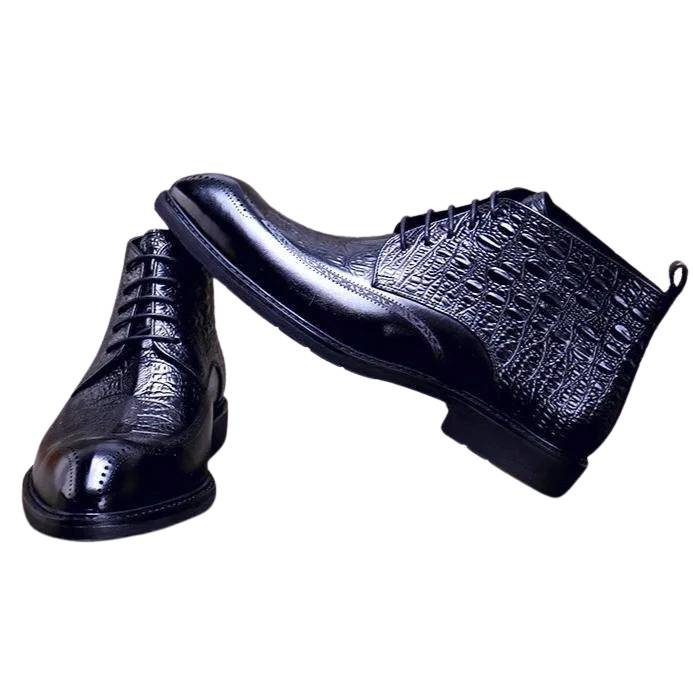 Men's Ankle Boots Crocodile Pattern Leather British Style