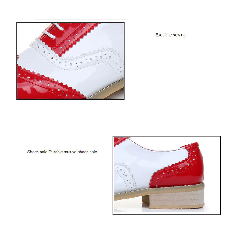Red White Shoes Leather For Women Oxford Shoes Handmade